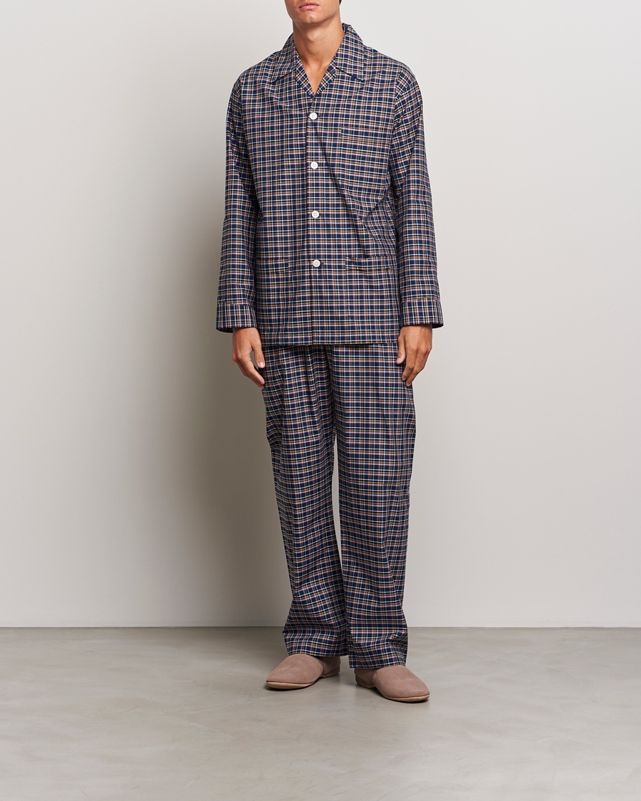 Hombres | Pijamas y batas | Derek Rose | Cotton Checked Pyjama Set Navy