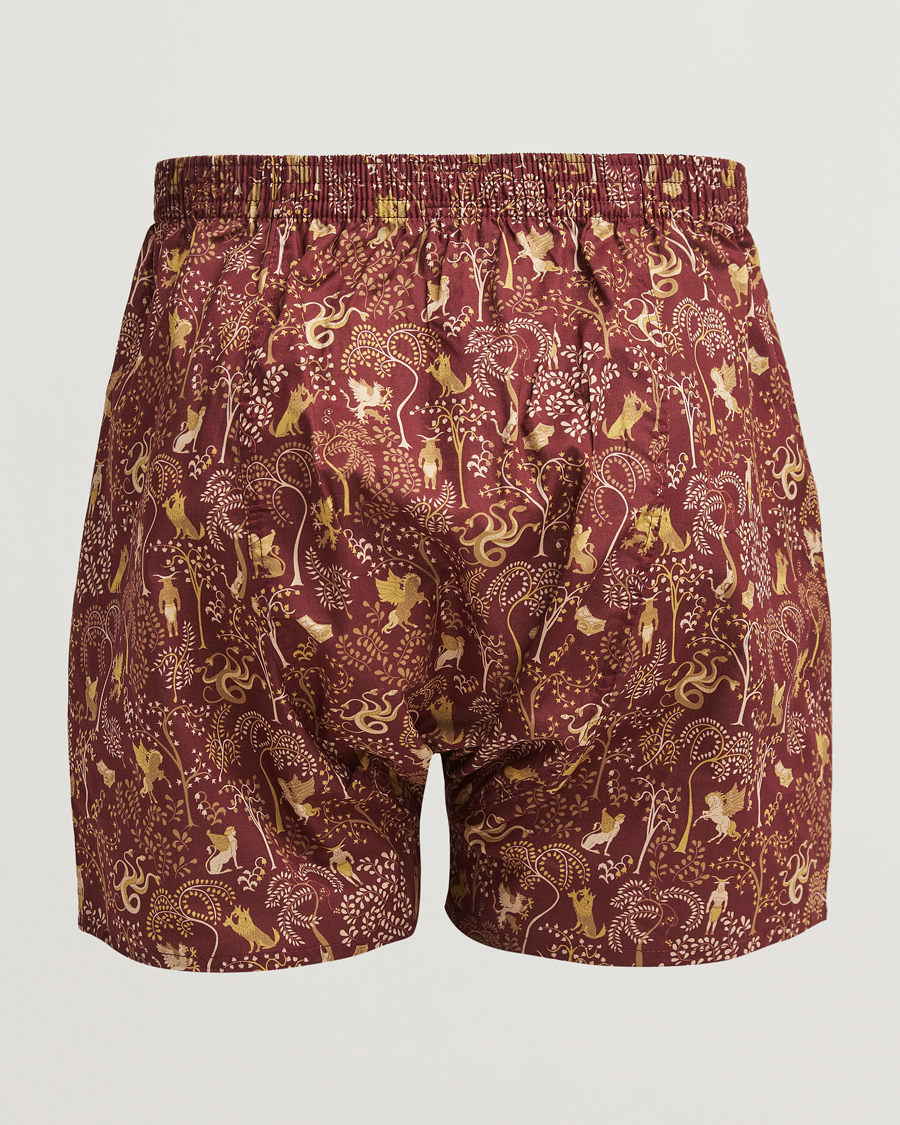 Hombres |  | Derek Rose | Classic Fit Woven Cotton Boxer Shorts Burgundy