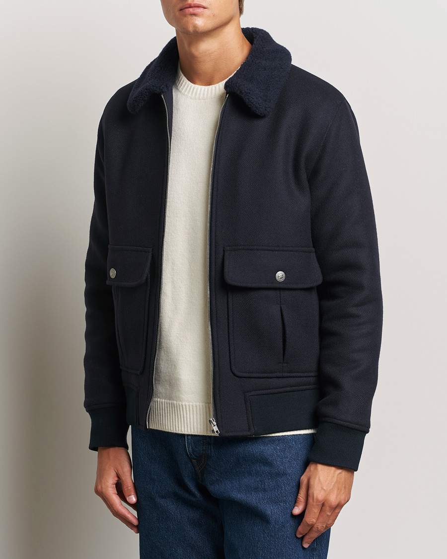 Hombres |  | A.P.C. | Ben Shearling Bomber Jacket Dark Navy