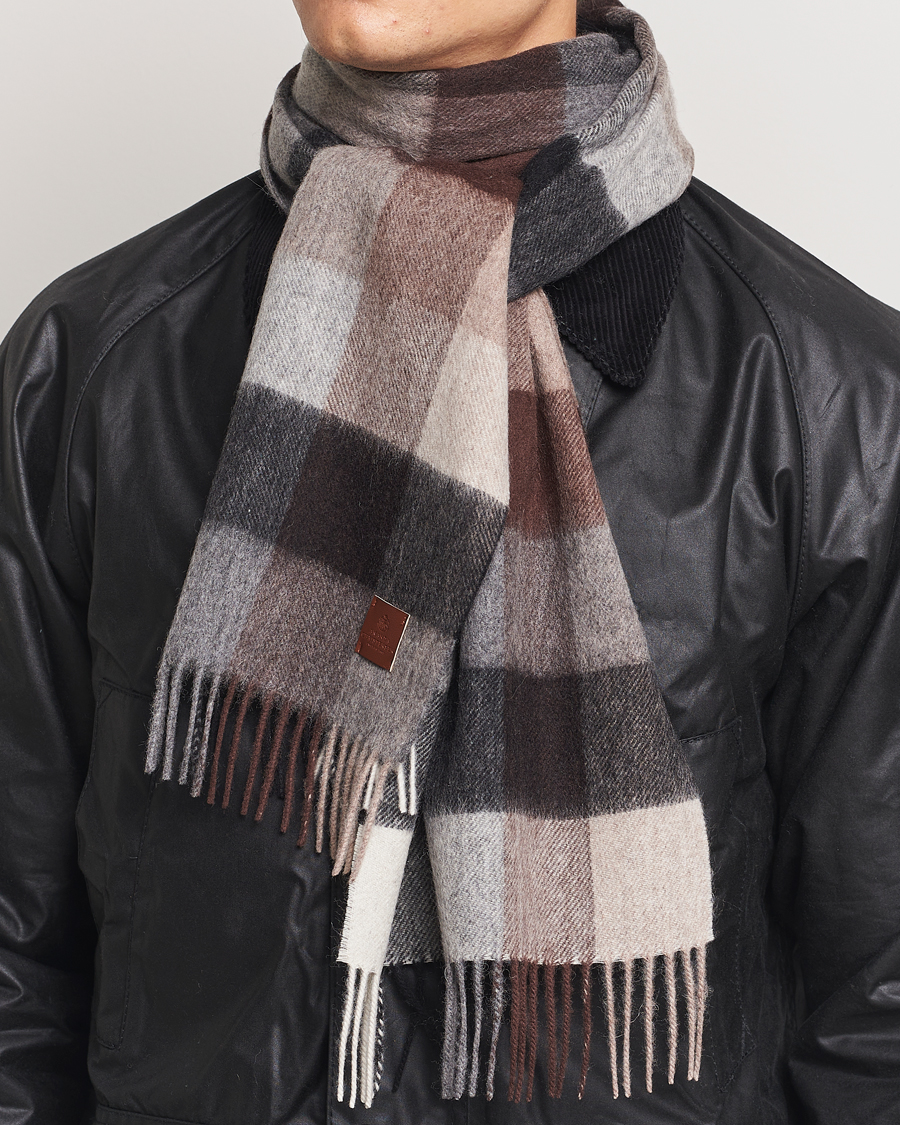 Hombres |  | Amanda Christensen | Merino Wool Block Check Scarf Brown/Grey