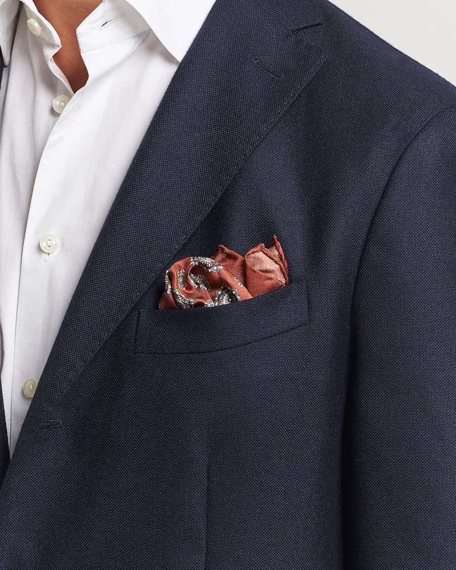 Hombres |  | Amanda Christensen | Silk Twill Printed Flower Pocket Square Rost