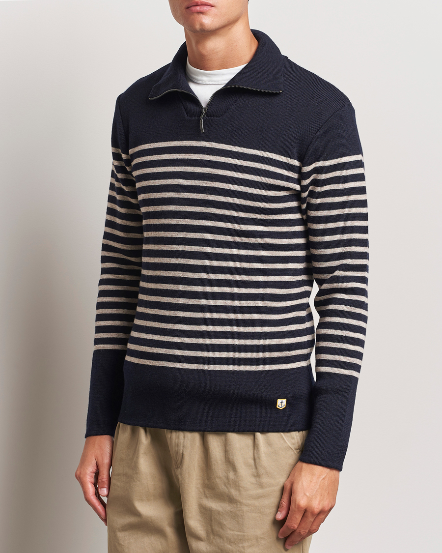 Hombres | Jerséis y prendas de punto | Armor-lux | Pull Camionneur Wool Half Zip Navy/Sandstone