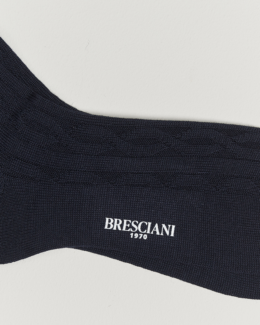 Hombres |  | Bresciani | Link Ribbed Wool Socks Navy