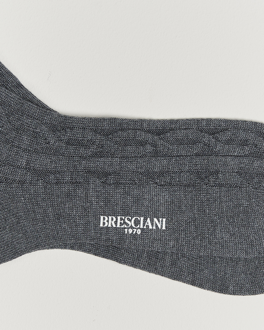 Hombres |  | Bresciani | Link Ribbed Wool Socks Light Grey