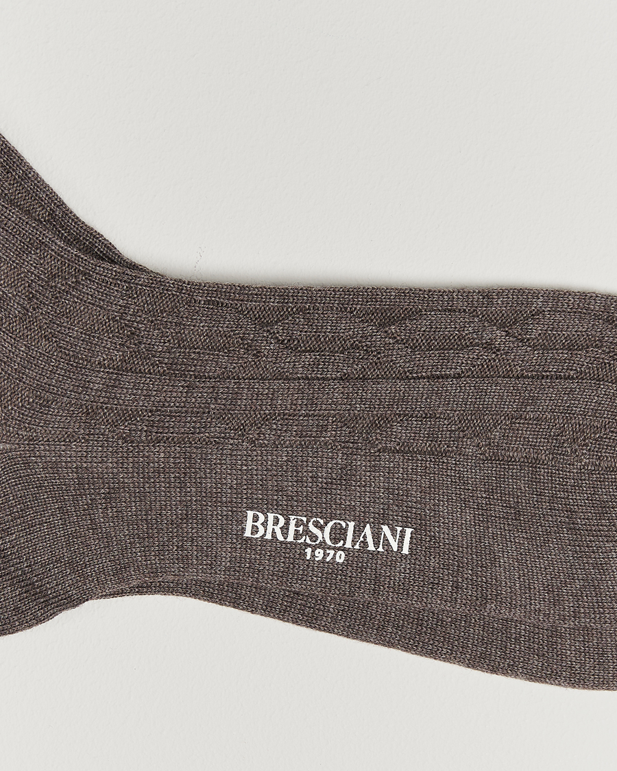 Hombres |  | Bresciani | Link Ribbed Wool Socks Taupe