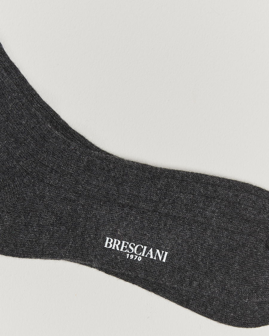 Hombres |  | Bresciani | Wool/Cashmere Ribbed Socks Dark Grey