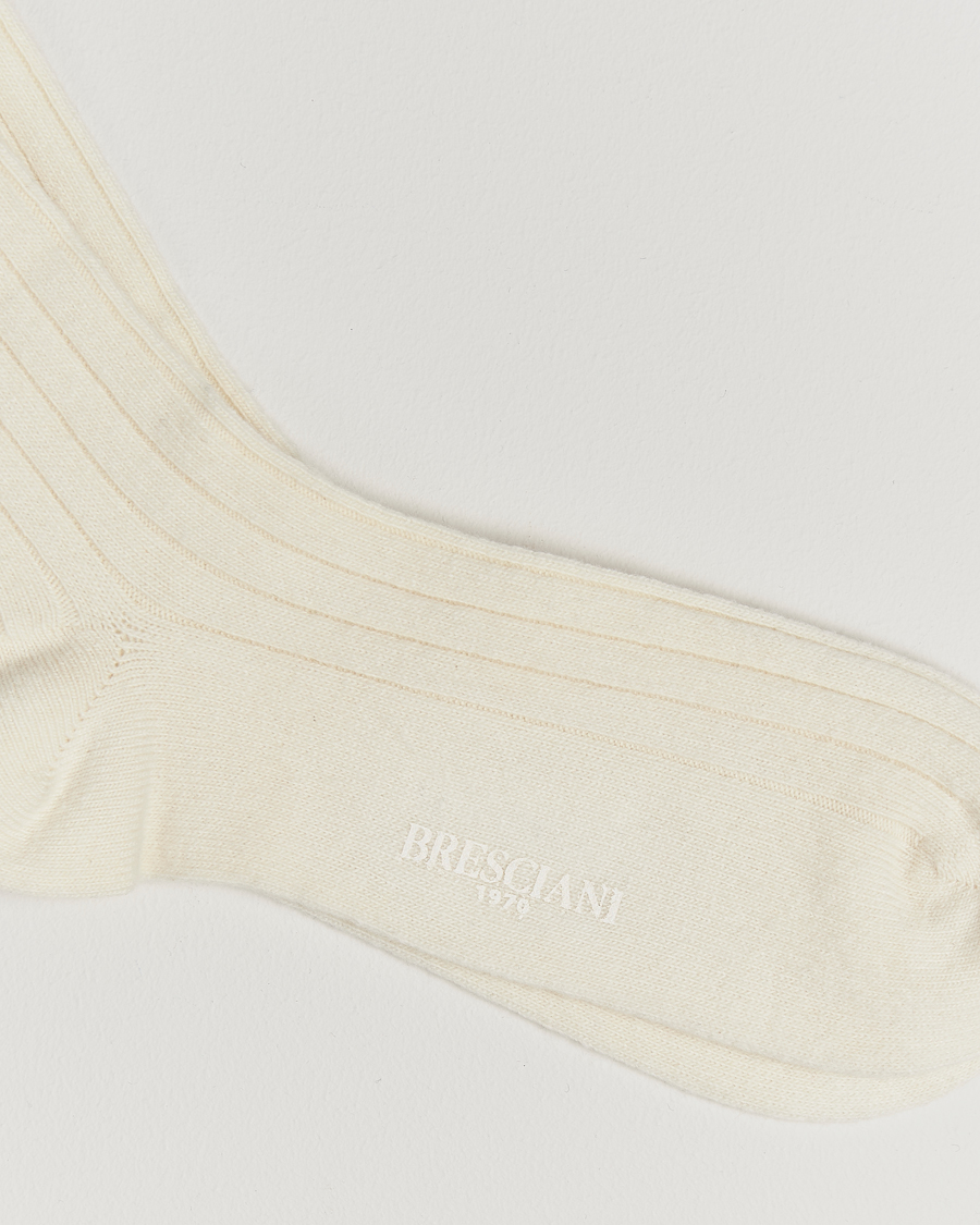 Hombres |  | Bresciani | Wool/Cashmere Ribbed Socks White