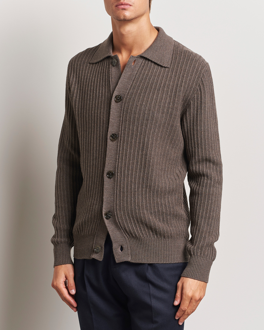 Hombres |  | Altea | Rib Wool Cardigan Taupe