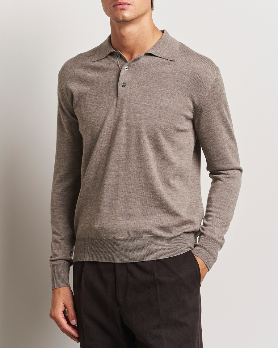 Hombres |  | Altea | Merino Long Sleeve Polo Beige