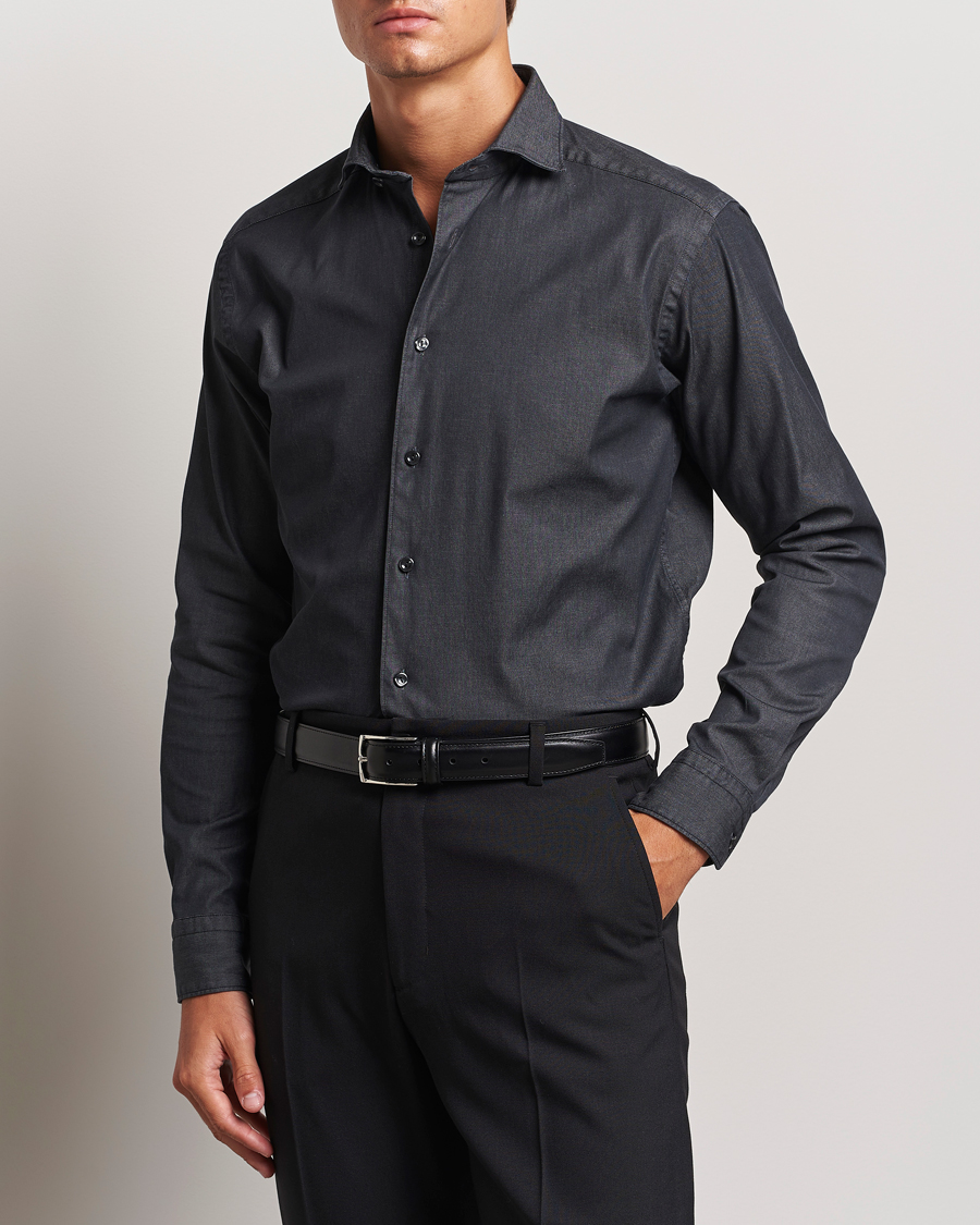 Hombres |  | Eton | Slim Fit Stretch Denim Shirt Black