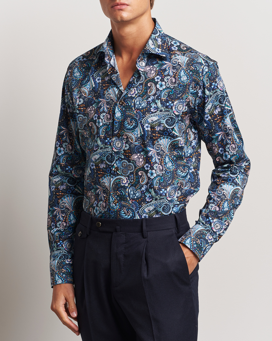 Hombres | Business & Beyond | Eton | Slim Fit Signature Twill Printed Shirt Navy