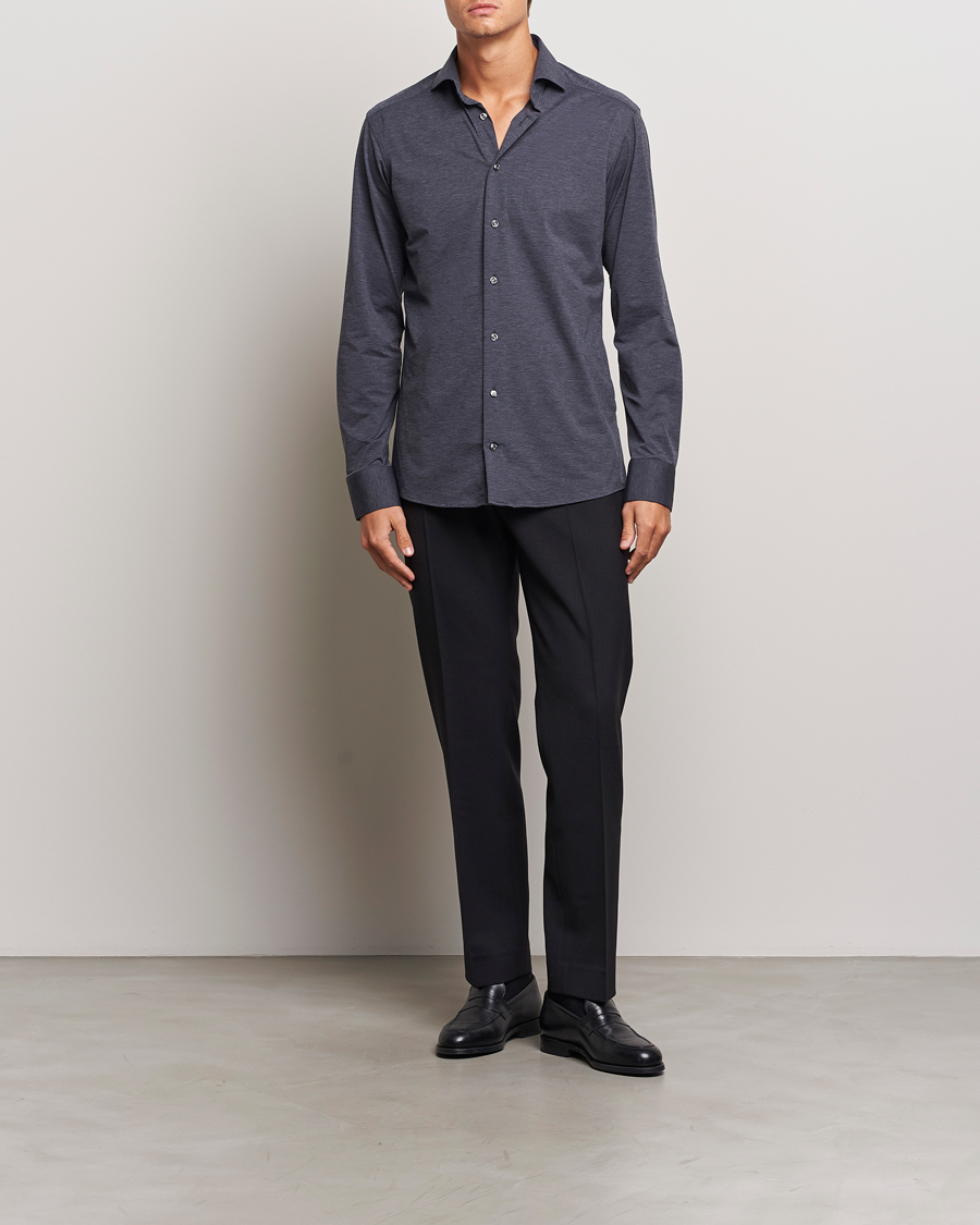 Hombres | Business & Beyond | Eton | Slim Fit Four Way Stretch Shirt Dark Grey