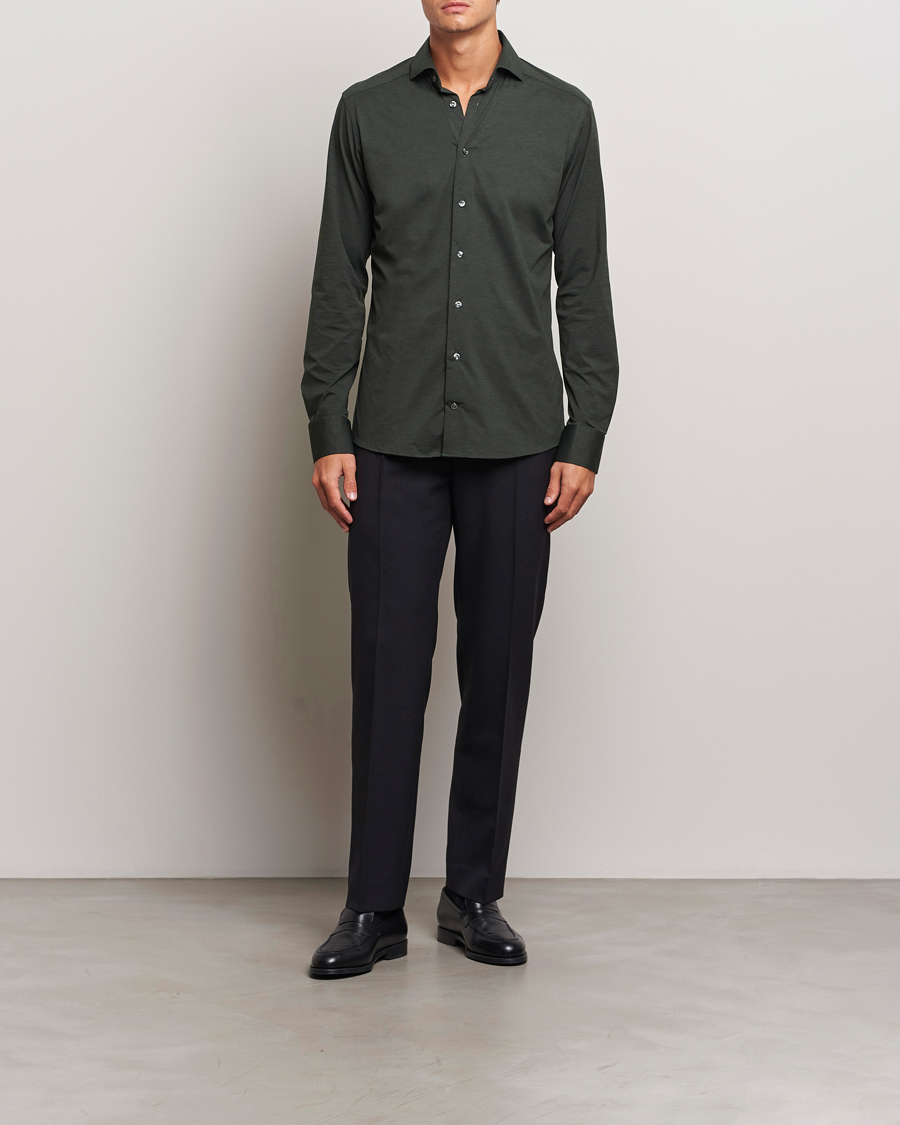 Hombres |  | Eton | Slim Fit Four Way Stretch Shirt Dark Green