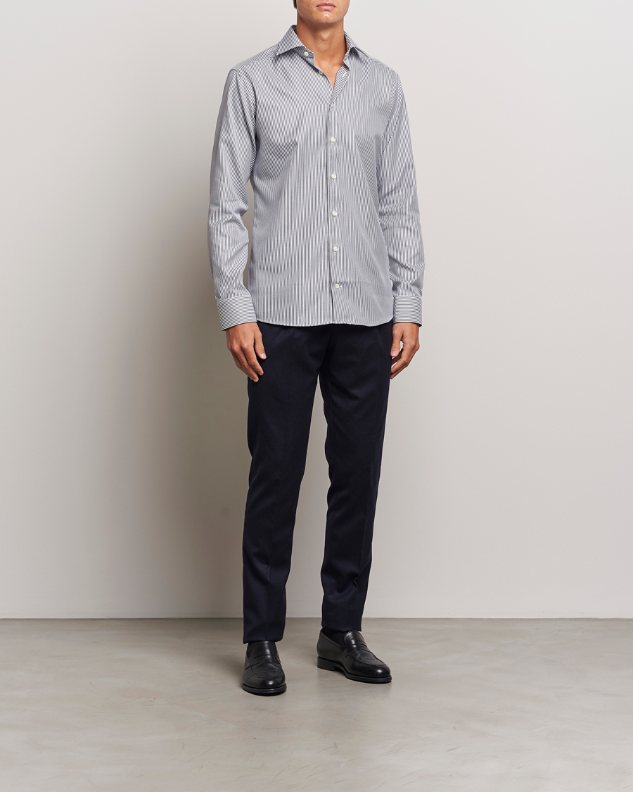 Hombres | Business & Beyond | Eton | Slim Fit Signature Twill Striped Shirt Grey/White