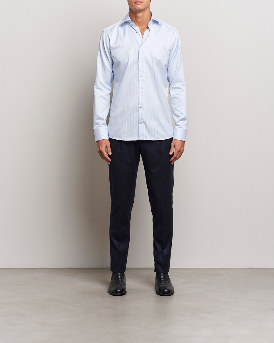 Hombres | Business & Beyond | Eton | Slim Fit Signature Twill Striped Shirt Blue/White