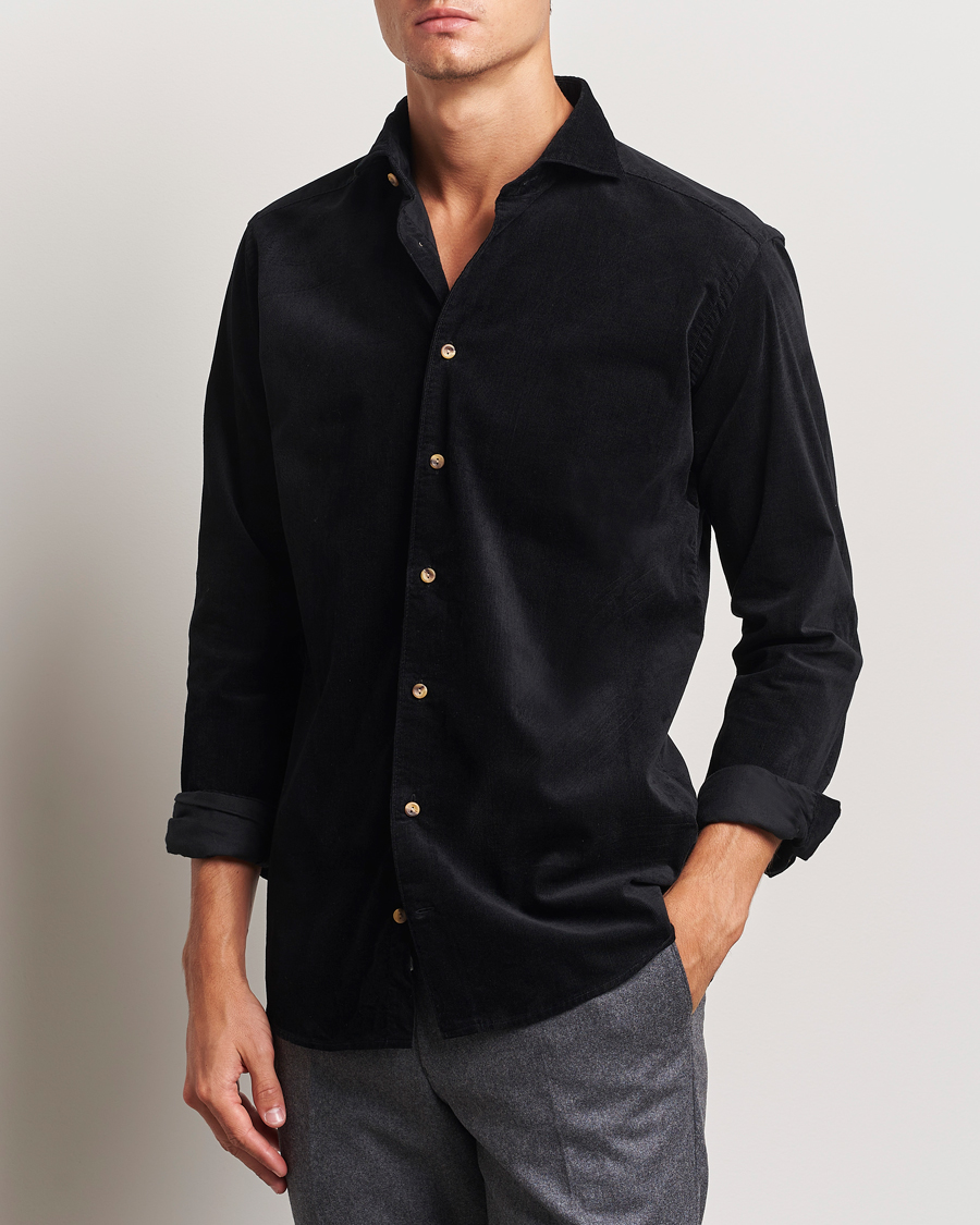 Hombres | Business & Beyond | Eton | Slim Fit Fine Wale Corduroy Shirt Black