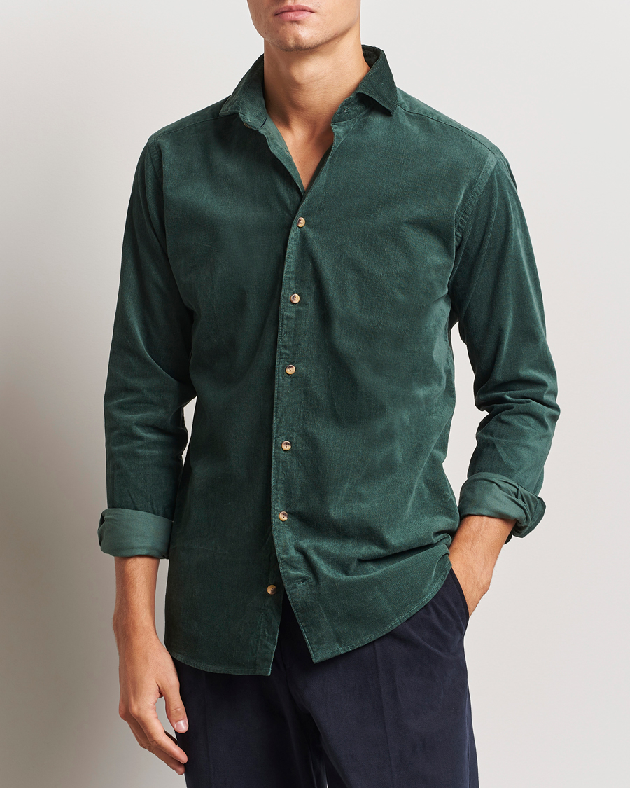 Hombres | Business & Beyond | Eton | Slim Fit Fine Wale Corduroy Shirt Dark Green