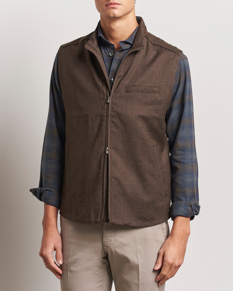 Hombres |  | Eton | Wool Flannel Vest Dark Brown