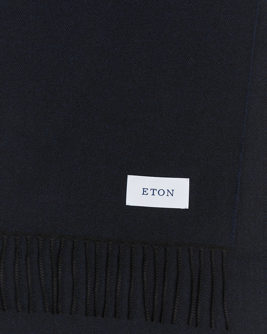 Hombres |  | Eton | Merino Wool Herringbone Scarf Navy Blue