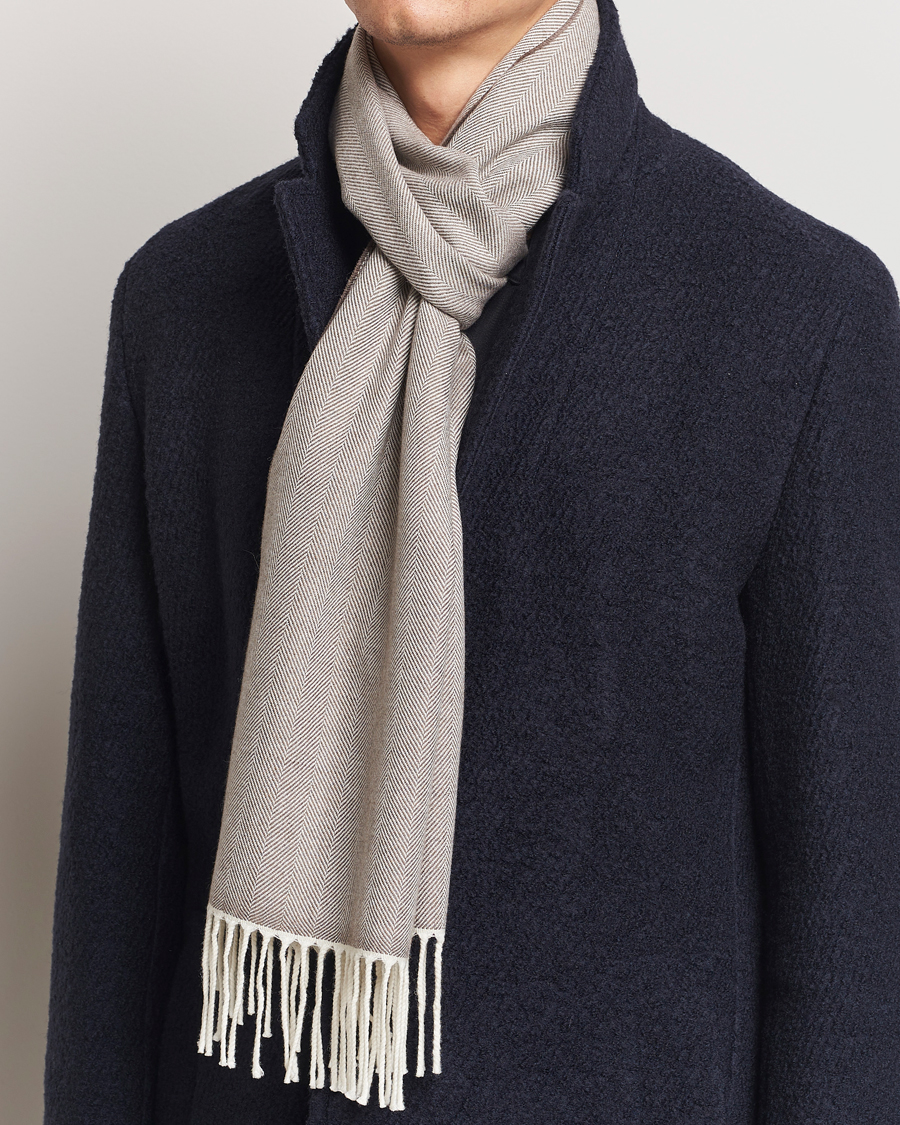 Hombres |  | Eton | Merino Wool Herringbone Scarf Beige