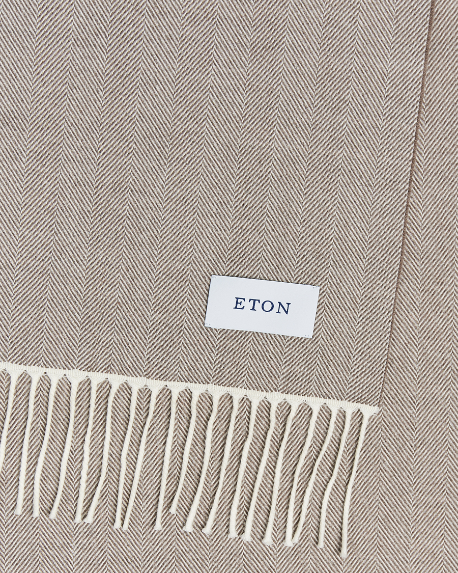 Hombres |  | Eton | Merino Wool Herringbone Scarf Beige