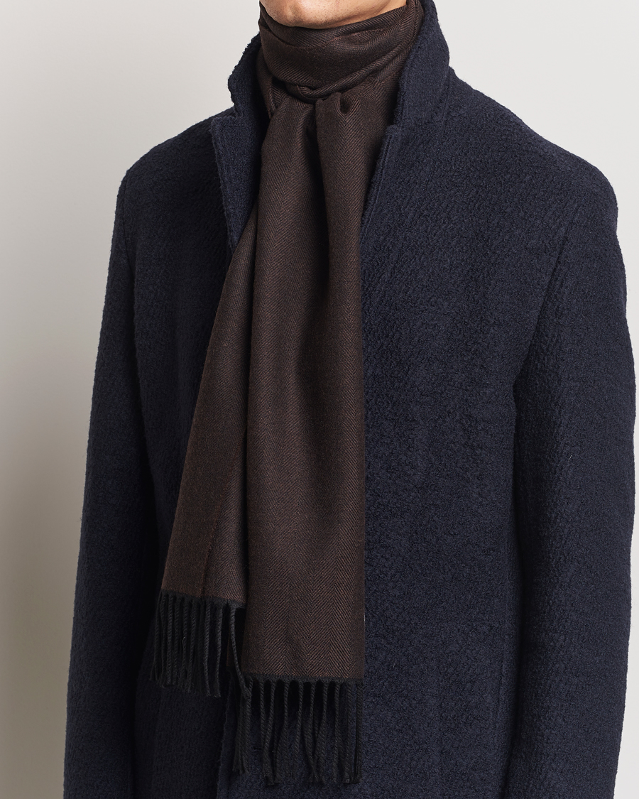 Hombres |  | Eton | Merino Wool Herringbone Scarf Dark Brown