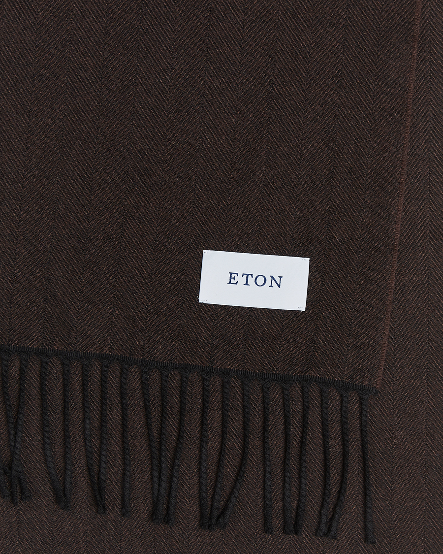 Hombres |  | Eton | Merino Wool Herringbone Scarf Dark Brown