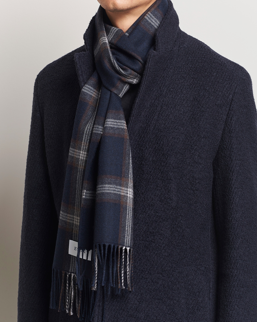 Hombres |  | Eton | Merino Wool Checked Scarf Navy Blue