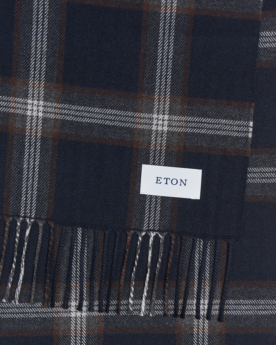 Hombres |  | Eton | Merino Wool Checked Scarf Navy Blue