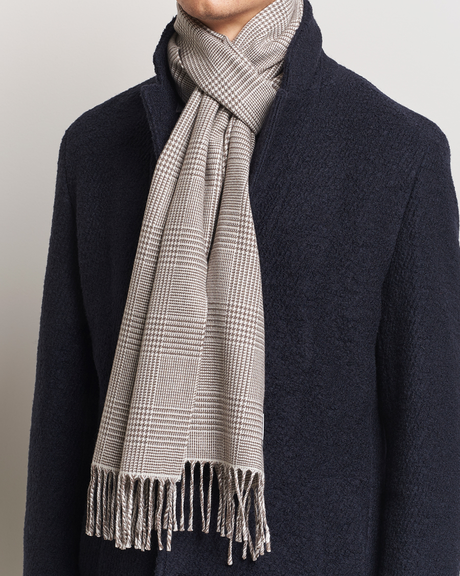 Hombres |  | Eton | Merino Wool Prince Of Wales Scarf Beige