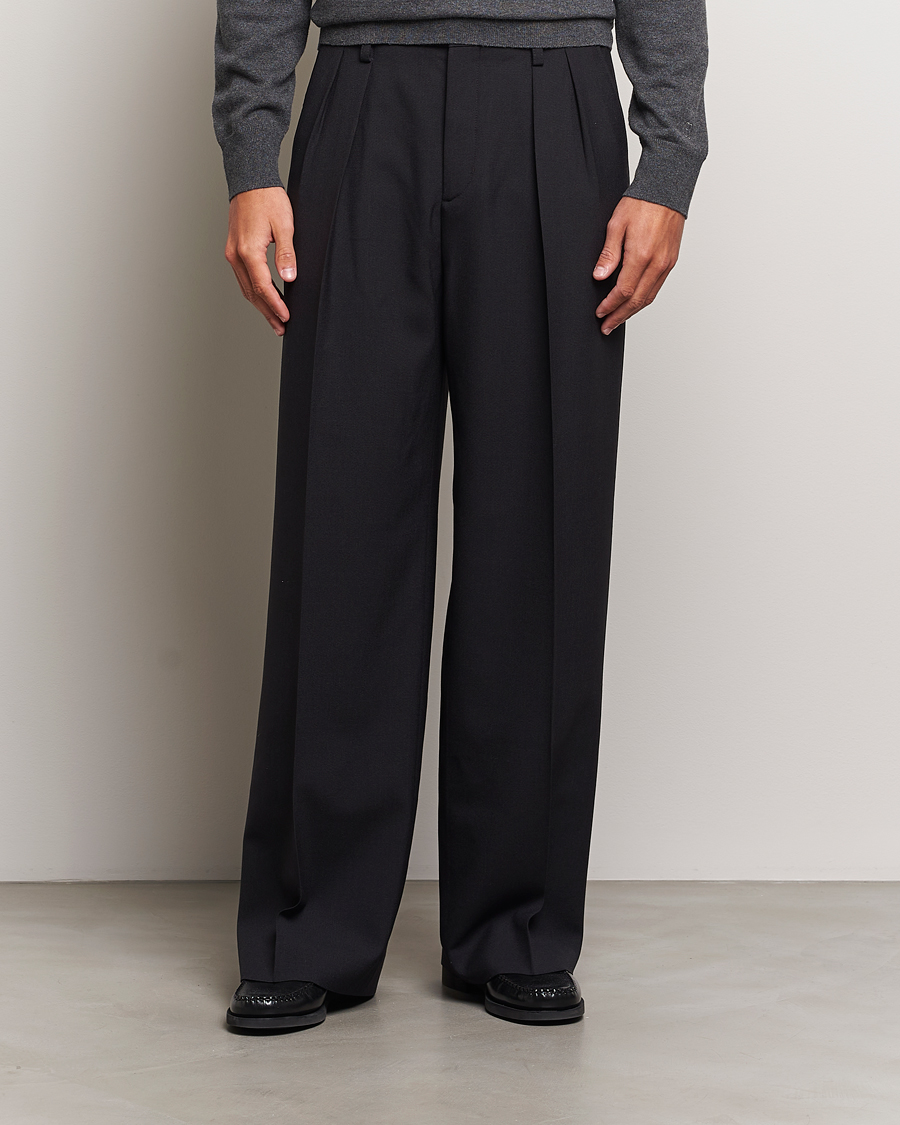 Hombres |  | Filippa K | Wide Wool Trousers Black