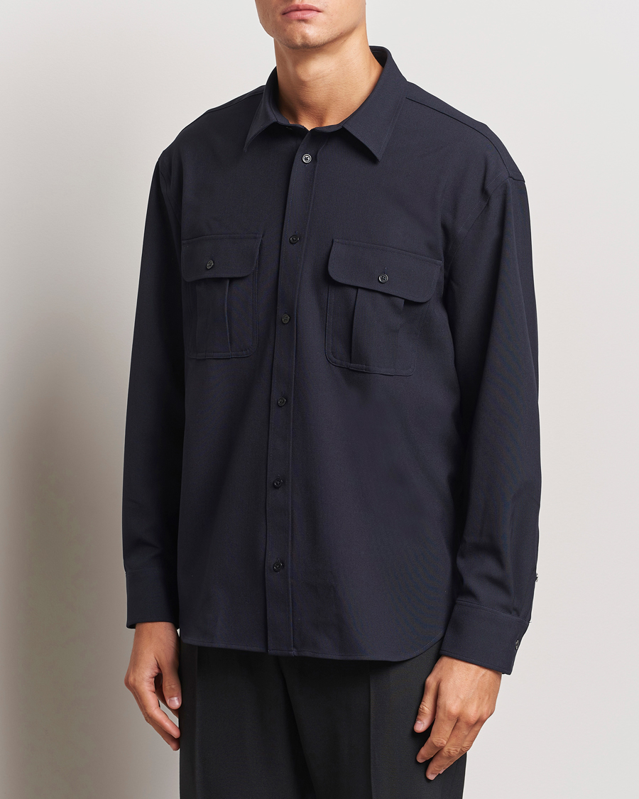 Hombres | Overshirts | Filippa K | Relaxed Flannel Patch Pocket Shirt Navy