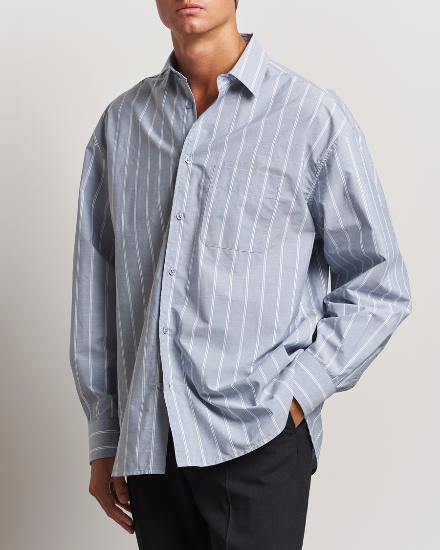 Hombres |  | Filippa K | Striped Cotton Poplin Shirt Blue/White