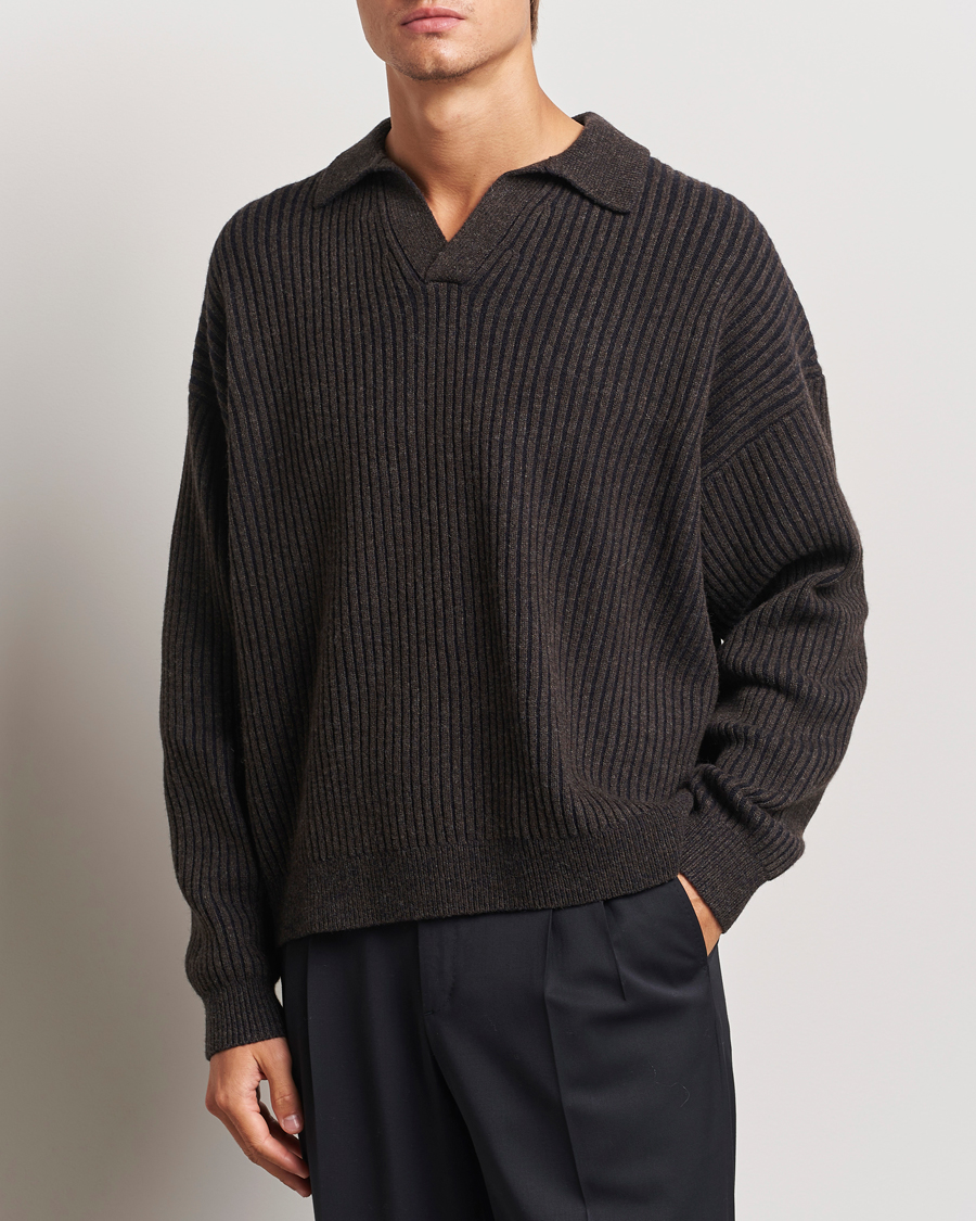 Hombres |  | Filippa K | Rib Knitted Polo Shirt Mocha/Navy