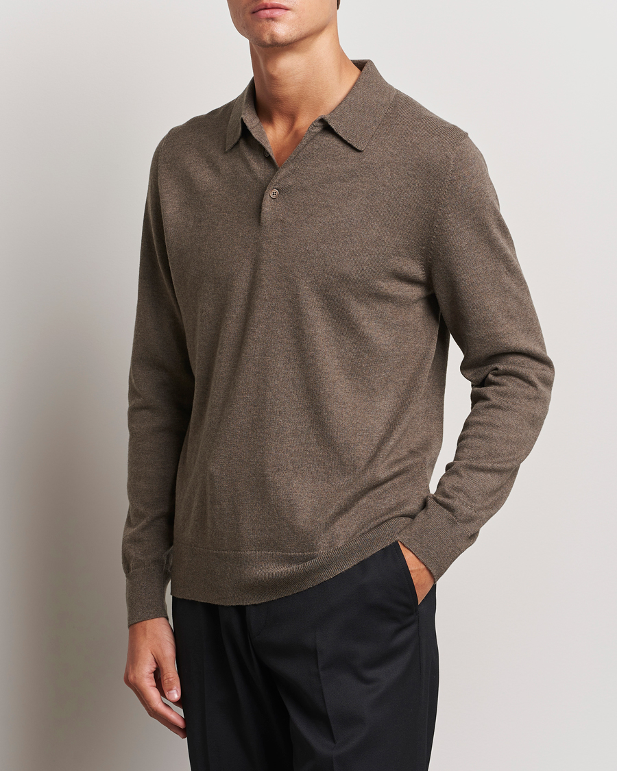 Hombres |  | Filippa K | Knitted Polo Shirt Dark Sage Melange