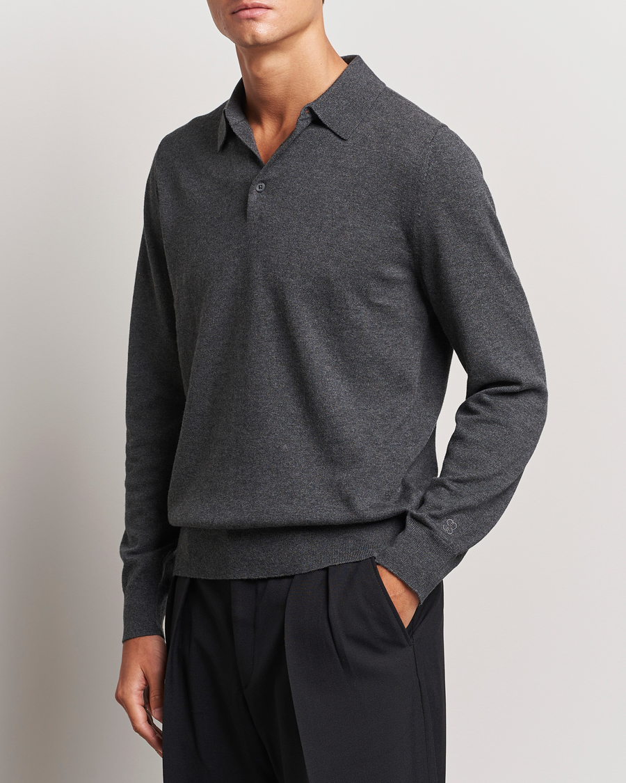 Hombres |  | Filippa K | Knitted Polo Shirt Dark Grey Melange