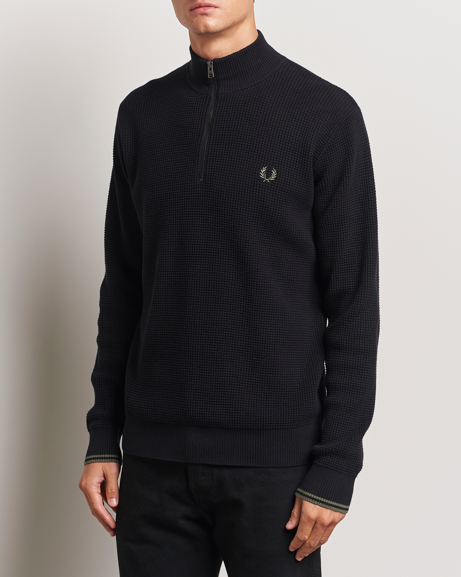 Hombres |  | Fred Perry | Waffle Stitch Half Zip Black