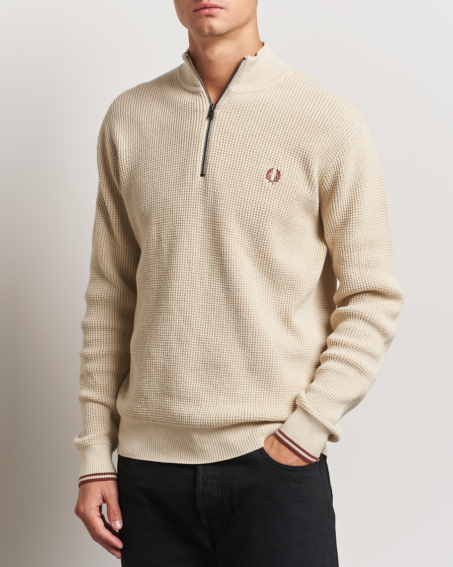 Hombres |  | Fred Perry | Waffle Stitch Half Zip Oatmeal