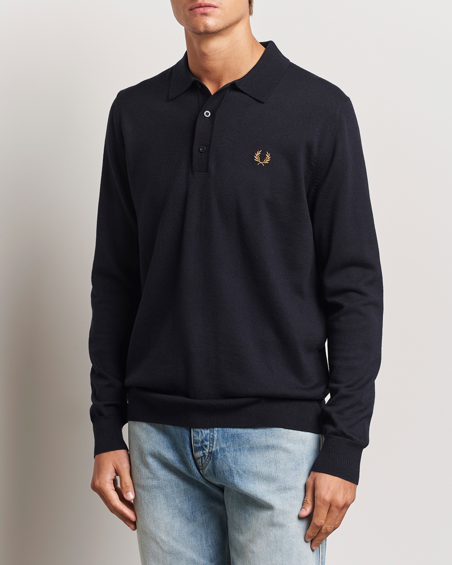 Hombres | Polos de punto | Fred Perry | Knitted Long Sleeve Polo Navy