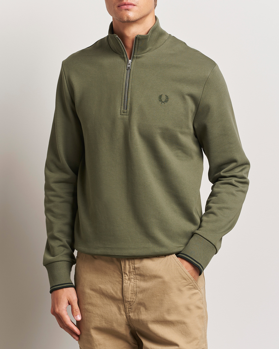 Hombres |  | Fred Perry | Half Zip Sweatshirt Laurel Green