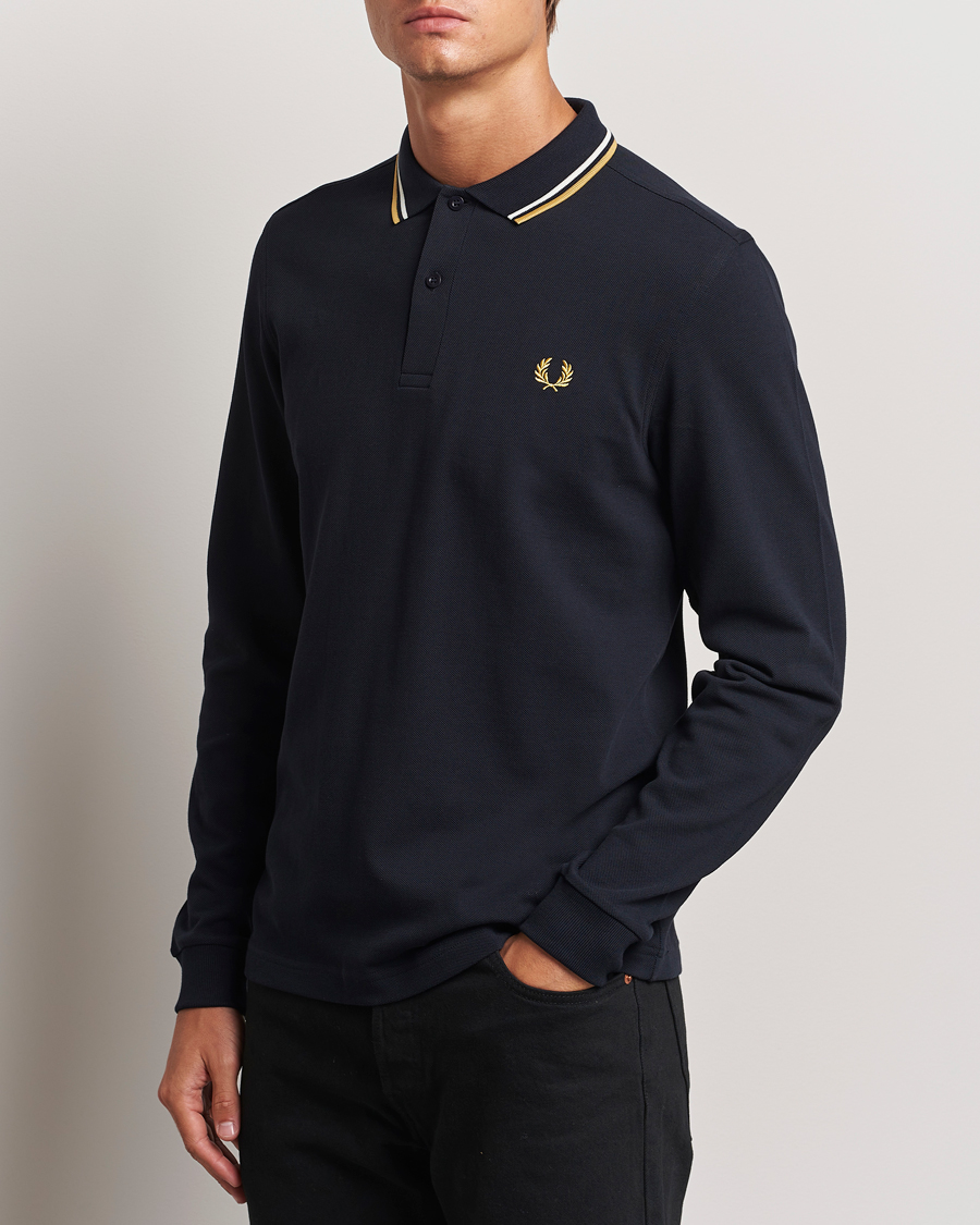 Hombres |  | Fred Perry | Twin Tipped Long Sleeve Polo Shirt Navy