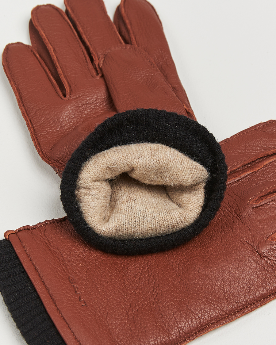 Hombres |  | GANT | Cashmere Lined Leather Gloves Cognac Brown