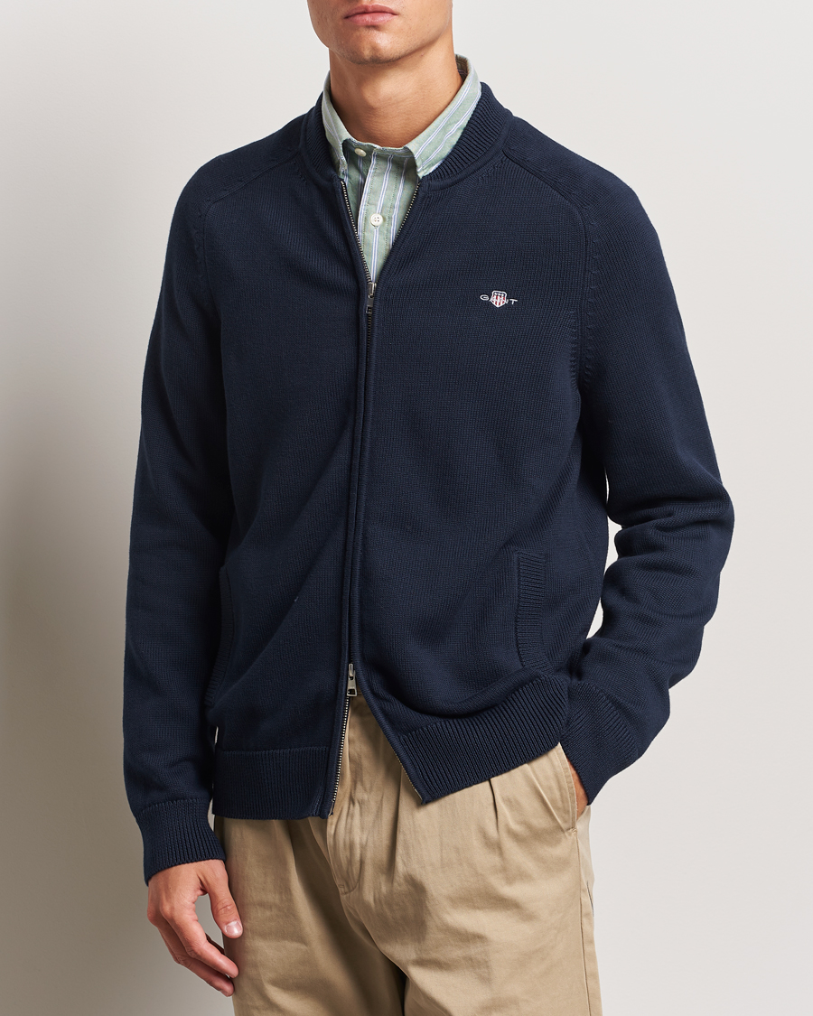 Hombres |  | GANT | Casual Cotton Bomber Cardigan Evening Blue