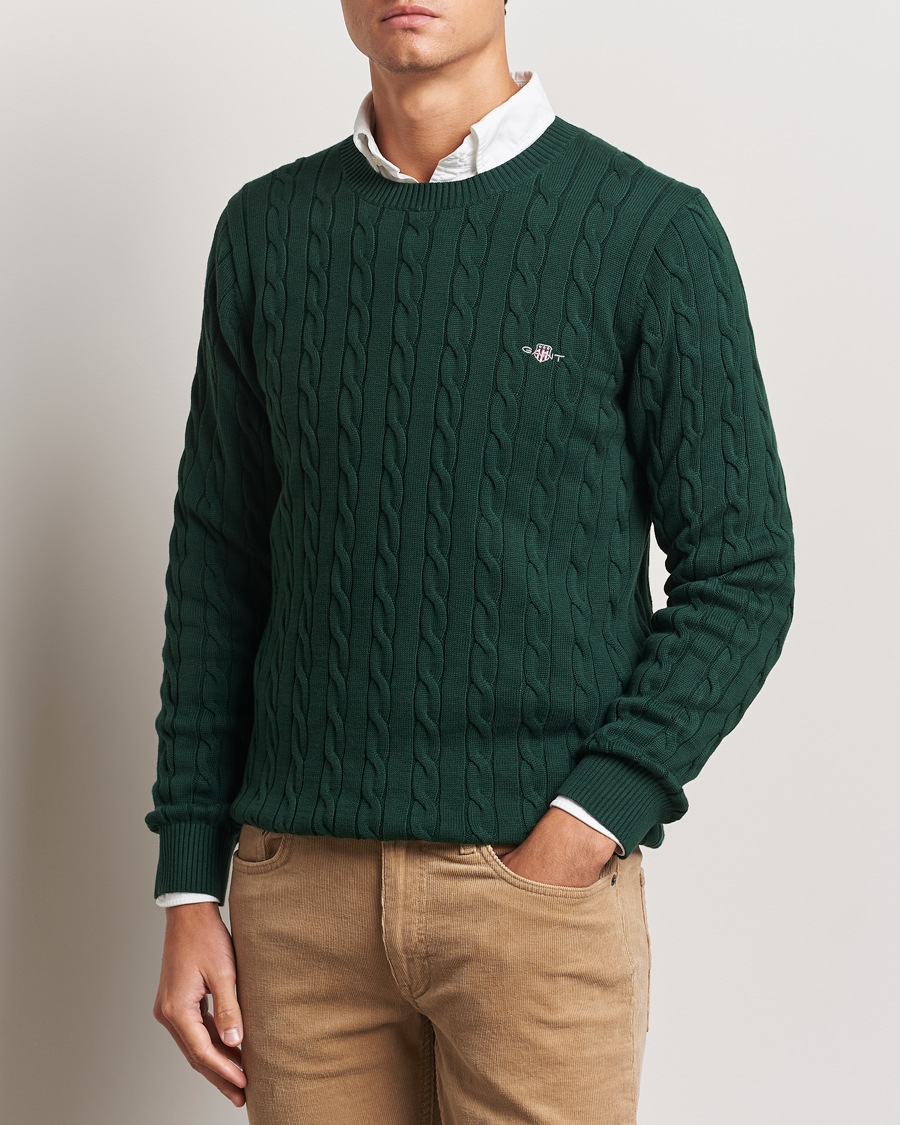 Hombres |  | GANT | Cotton Cable Crew Neck Tartan Green