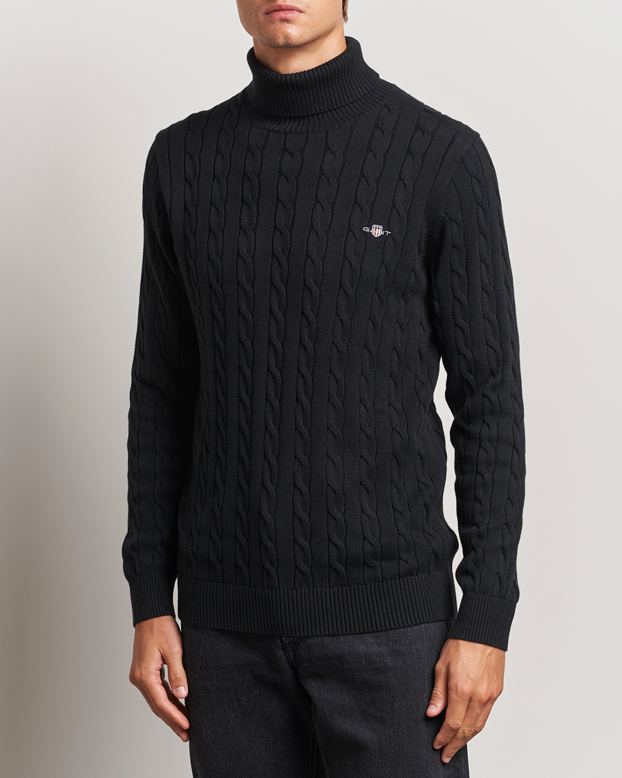 Hombres |  | GANT | Cotton Cable Turtle Neck Black