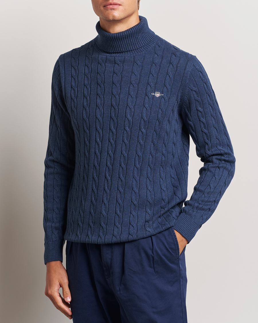 Hombres |  | GANT | Cotton Cable Turtle Neck Dark Jeans Blue Melange