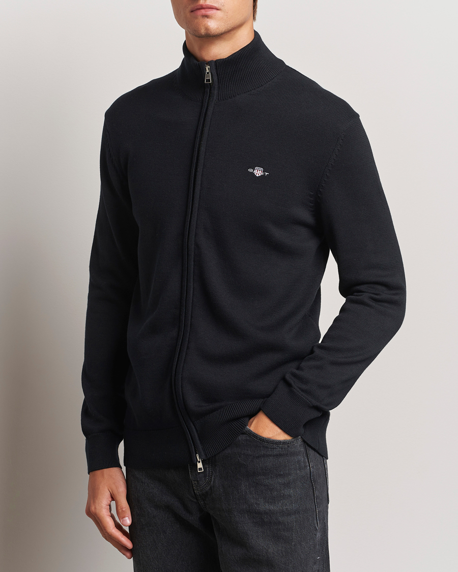 Hombres |  | GANT | Cotton Full Zip Cardigan Black