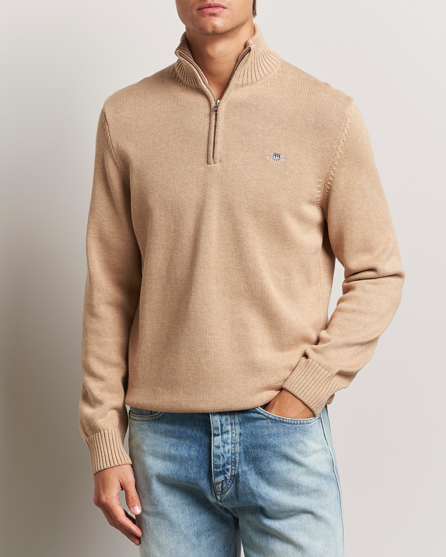 Hombres |  | GANT | Cotton Half Zip Khaki Melange