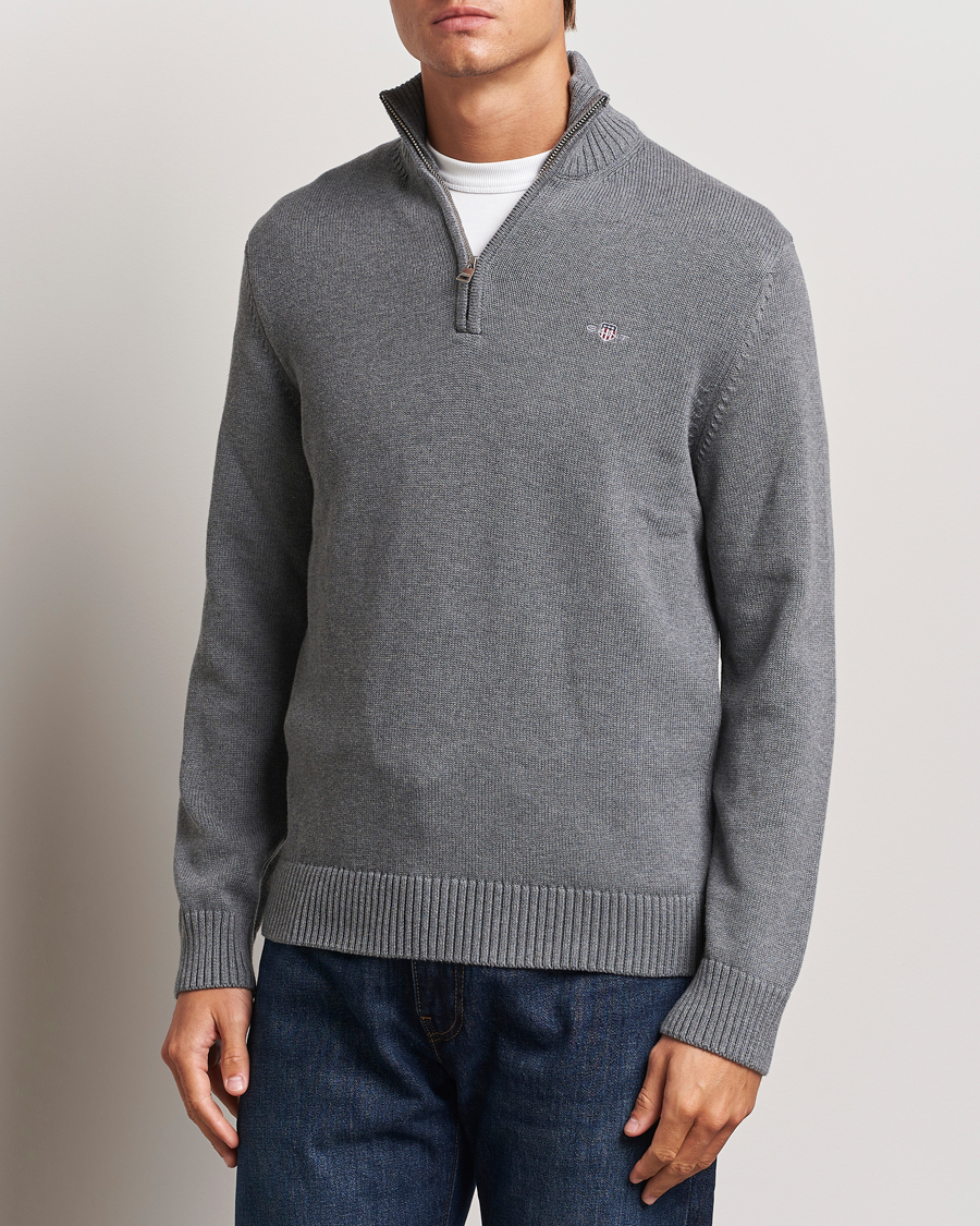 Hombres |  | GANT | Cotton Half Zip Dark Grey Melange