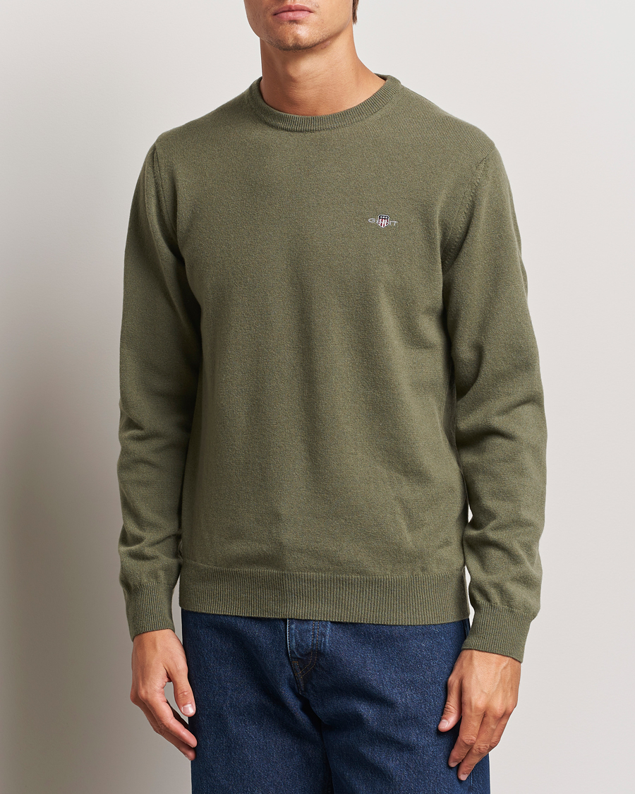 Hombres |  | GANT | Lambswool Crew Neck Pullover Juniper Green